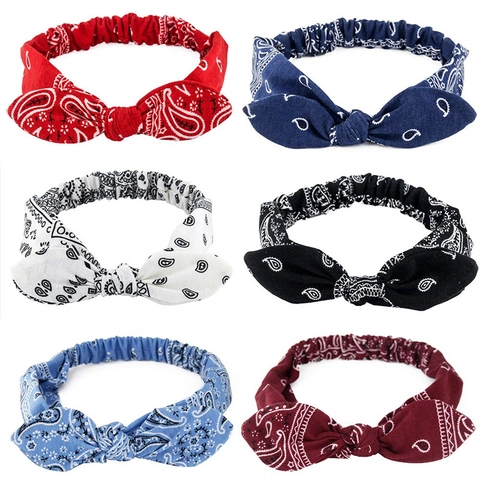 Bandeau Élastique À Imprimé Paisley Pour Femmes Avec Nœud Oreilles De Lapin Style Bohème Rétro Serre-Tête En Coton