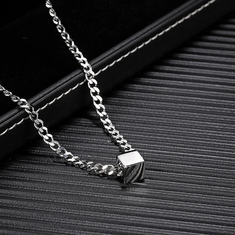 Cube Pendant Necklace Titanium Steel Geometric Minimalist Hip Hop Punk Jewelry Long Cuban Chain For Men Women Silver