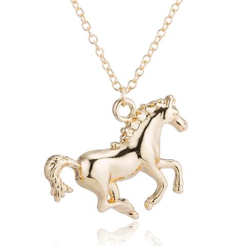 Running Horse Unicorn Pendant Necklace Copper Alloy Polished Clavicle Chain Jewelry For Women Elegant Korean Style Gift
