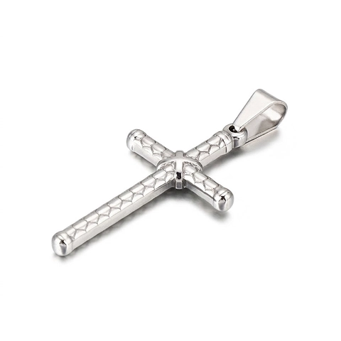 Herren Edelstahl Kreuz Anhänger Halskette Punk Gewickelt Strukturiert Gitter Muster Gothic Mode Schmuck