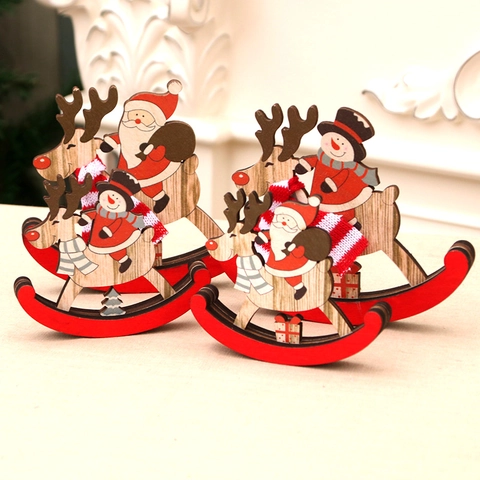 Weihnachtsdeko Schaukelpferd Aus Holz Weihnachtsmann Schneemann Rentier Figur Desktop Feiertag Dekoration