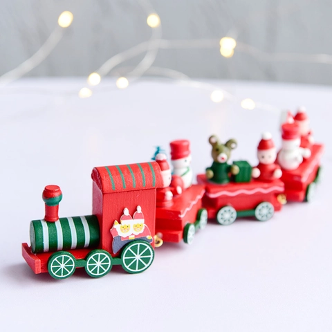 Christmas Wooden Train Desktop Ornament Painted Wood Santa Snowman Bear Holiday Home Decoration Gift