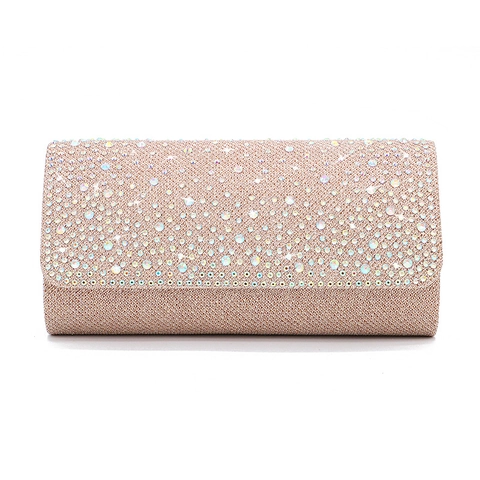 Elegant Rhinestone Fabric Evening Clutch Bag Sparkly Rectangular Handbag With Magnetic Buckle For Women Wedding Party Banquet