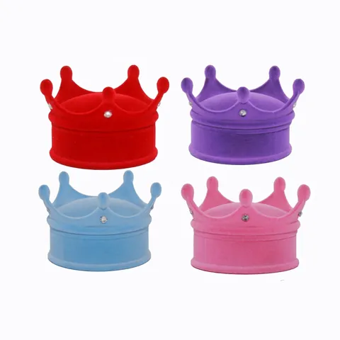 Crown Shape Jewelry Box Velvet Flocking Ring Earring Case Rhinestone Decor Soft Lining Wedding Engagement Gift Case