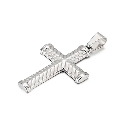 Textured Cross Pendant Stainless Steel Hip Hop Religious Industrial Style Jewelry Charm For Men