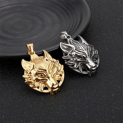 Wolf Head Pendant For Men Stainless Steel Punk Gothic Vintage Animal Head Jewelry Accessory
