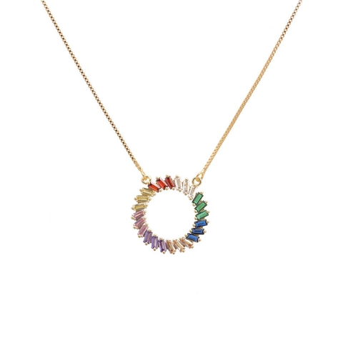 Kleurrijke Regenboog Zirkonia Hanger Ketting Koper Verguld Sierlijke Glinsterende Sieraden Mode Cadeau Voor Vrouwen