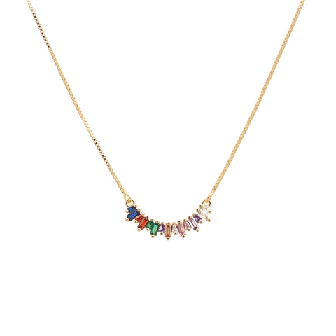 Kleurrijke Regenboog Zirkonia Hanger Ketting Koper Verguld Sierlijke Glinsterende Sieraden Mode Cadeau Voor Vrouwen