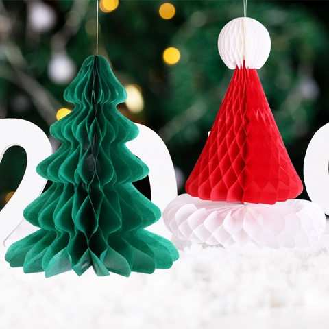 Decorazioni Cappello Albero Di Natale Carta A Nido D'Ape Ornamenti Appesi Pieghevoli Per Festa Casa Festival Vacanze