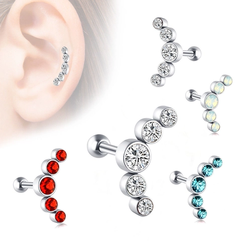 Stainless Steel Curved Cartilage Earring Stud With Zirconia And Opal Cluster Helix Piercing Body Jewelry For Women