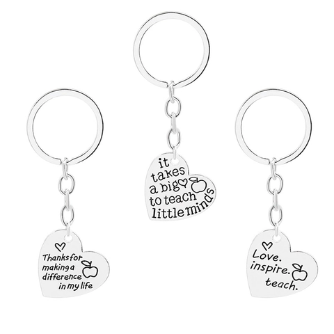 Teacher Appreciation Gift Heart Shaped Keychain Alloy Metal Key Ring Engraved Big Minds Little Minds For Women Teachers