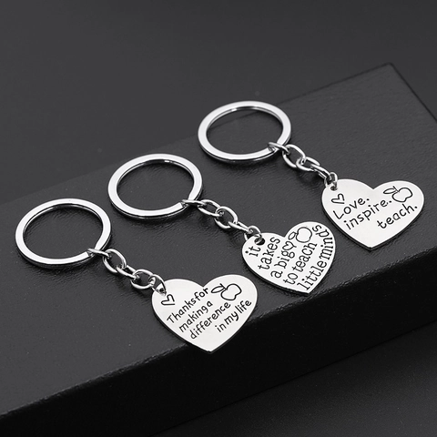 Teacher Appreciation Gift Heart Shaped Keychain Alloy Metal Key Ring Engraved Big Minds Little Minds For Women Teachers