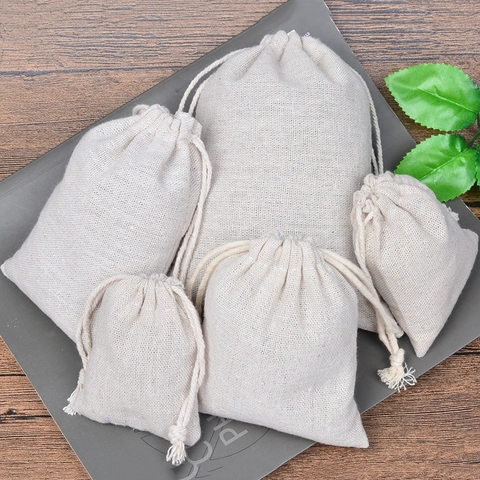 Sacchetto a Coulisse in Cotone Tinta Unita Bianco Sporco Piccola Pochette in Stoffa per Confezioni Regalo Organizzazione Casa