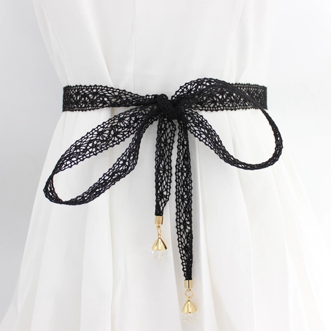 Cintura In Vita In Pizzo Da Donna Corda Nodo Vestito Sottile Cordino Decorativo Con Ciondolo In Cristallo Lega Stile Dolce