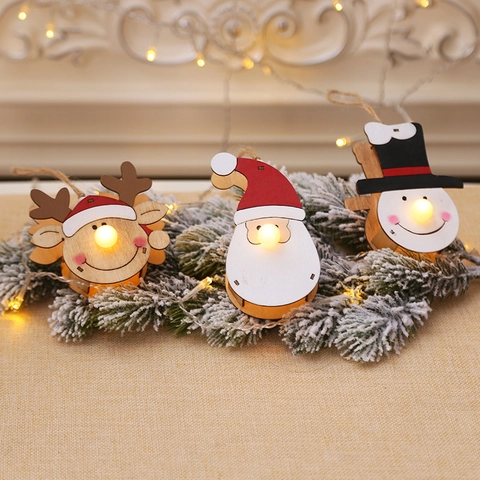 Ornamenti Appesi Di Natale In Legno LED Luminosi Babbo Natale Pupazzo Di Neve Renna Decorazioni Albero Natale Festa