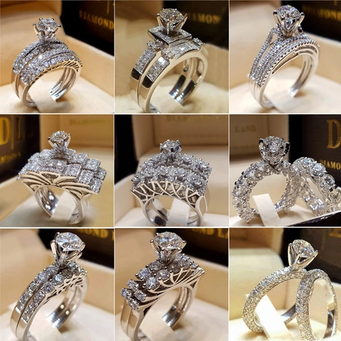 Elegant Alloy Cubic Zirconia Bridal Rings Luxury Halo Pavé Inlaid Engagement Jewelry For Women Wedding Accessory
