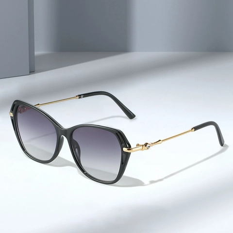 Occhiali Da Sole Cat Eye Donna Montatura Metallo PC Lenti Sfumate Protezione UV400 Decorazione Strass Moda