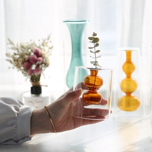 Kreative Doppelschicht Glasvase Bunte Borosilikatglas Nordisch Moderner Stil Tischdekoration Blumenbehälter