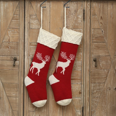 Weihnachtsstrumpf Gestrickt Rentier Muster Große Geschenktüte Süßigkeitenbeutel Kamin Hängen Dekoration