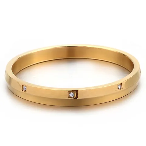 Brazalete Minimalista De Acero Inoxidable Mujeres Geométrico Circonia Cúbica Incrustada Chapado En Oro Pulido Cepillado