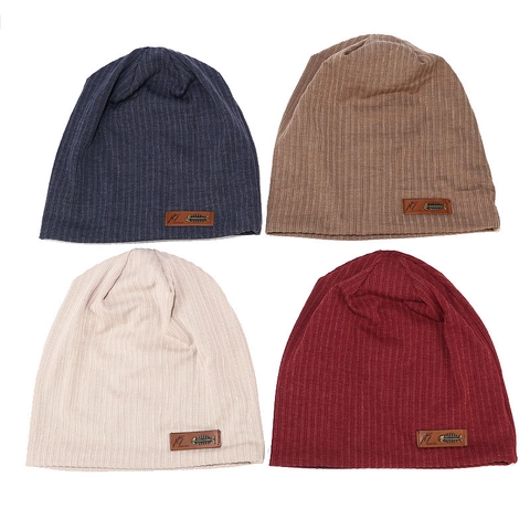 Gorro Beanie Slouchy De Punto Acanalado Cálido Doble Capa Con Parche De Cuero Y Dije De Espina De Pescado Para Hombre Mujer