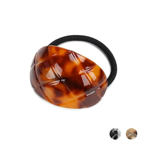 Elegant Curved Acetate Hair Ties Korean Style Quilted Texture Tortoise Shell Marble Ponytail Holder For Women Girls