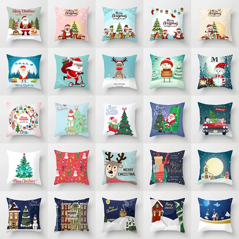 Fodera Per Cuscino Natalizio Pelle Di Pesca Poliestere Babbo Natale Pupazzo Di Neve Renna Federa Decorativa Per Casa