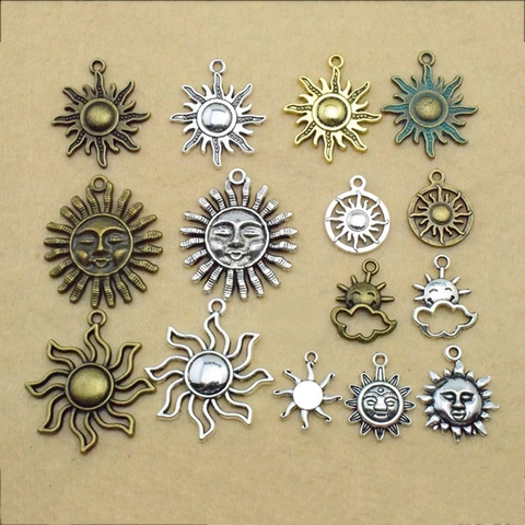 Retro Alloy Sun Face Charms Antique Celestial Sun And Cloud Pendants For DIY Jewelry Making Crafts Accessories