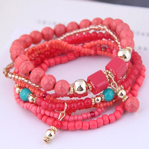 Bohemian Mehrlagiges Samenperlen Elastisches Armband Für Damen Ethno Mode Harz Legierung Marmor Perlen Stapelarmband Schmuck