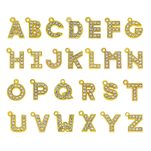 Colgantes De Letras Del Alfabeto Aleación Chapada En Oro Con Diamantes De Imitación Transparentes Para Joyería DIY Pulseras