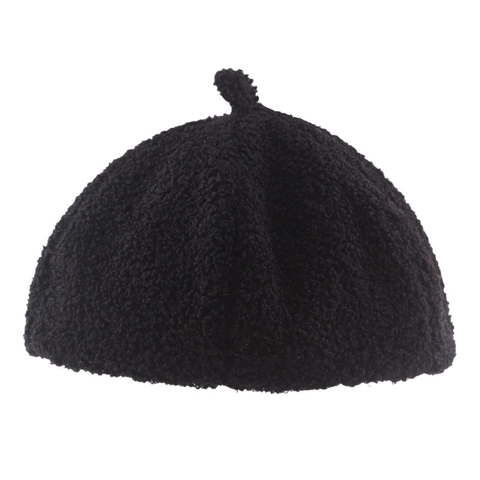 Béret d'Hiver Chaud en Polaire Granulaire pour Femmes Style Japonais Couleur Unie Citrouille Peintre Octogonal