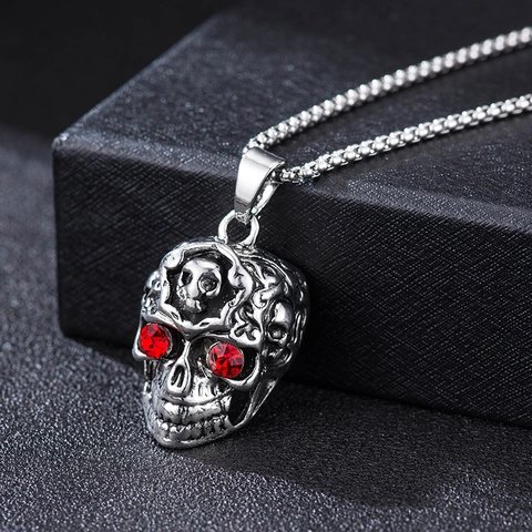 Gothic Punk Pendant Necklace Alloy Dragon Skull Cross Wolf Tooth Rhinestone Vintage Jewelry For Men Women