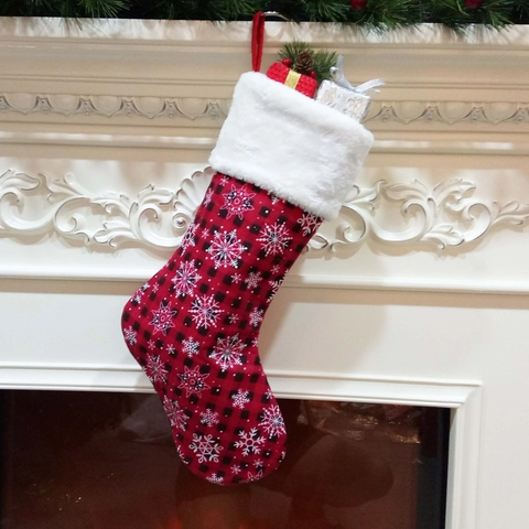 Chaussette De Noël Tricot Carreaux Flocon De Neige Suspendue Sac Cadeau Cheminée Décoration Arbre Fêtes