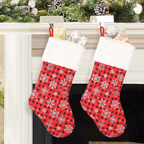 Chaussette De Noël Tricot Carreaux Flocon De Neige Suspendue Sac Cadeau Cheminée Décoration Arbre Fêtes