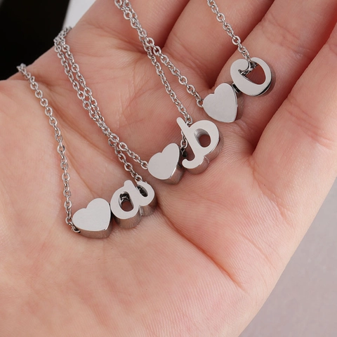 Collar Minimalista De Corazón Con Letra Inicial Acero Inoxidable 304 Pulido Espejo Colgante Delicado Joyería Mujer