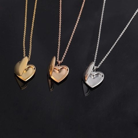 Collar De Relicario De Corazón Acero Inoxidable 316L Colgante De Marco De Fotos Joyería Pulida Para Hombres Mujeres