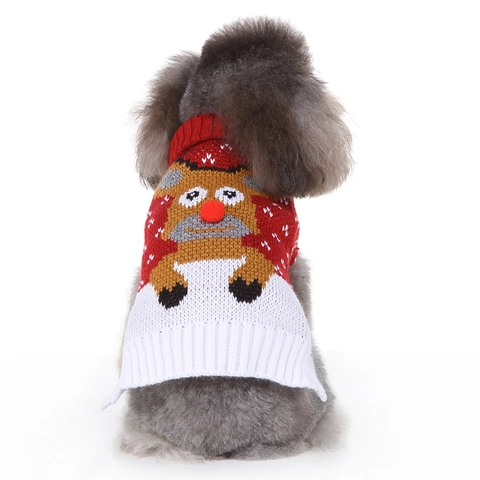 Pull pour Chien de Compagnie Renne de Noël Col Roulé Vêtements Chauds d'Hiver pour Chiot Vêtement Pullover en Tricot Mignon pour Petits Chiens Chats