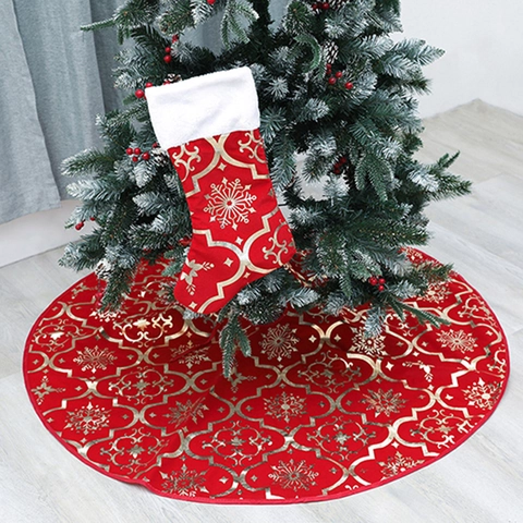 Jupe De Sapin De Noël Et Chaussette Assortie Polyester Motif Flocon De Neige Bronzé Décoration De Fête