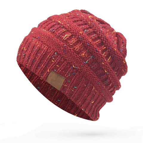 Berretto Donna per Coda di Cavallo Berretto a Maglia Inverno Caldo Acrilico Uncinetto Con Toppa in Pelle Coriandoli Copricapo da Esterno