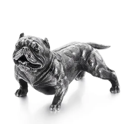 Vintage Stainless Steel Dog Figurine Lifelike Animal Sculpture Retro Creative Desk Ornament Fine Detail Home Decor