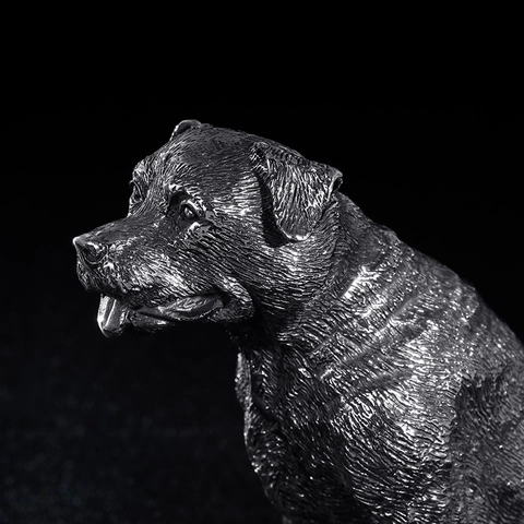 Vintage Stainless Steel Dog Figurine Lifelike Animal Sculpture Retro Creative Desk Ornament Fine Detail Home Decor
