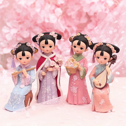 Statuina In Resina Ragazza In Stile Cinese Antico Gegge Ornamento Principessa Hanfu Creativo Statue Miniature Decorative