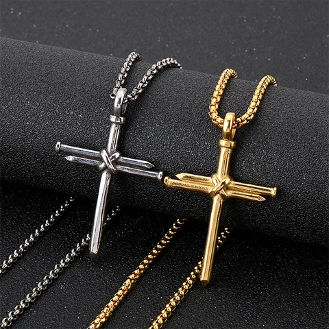 Colgante Cruz Clavo Acero Inoxidable Religioso Industrial Estilo Punk Joyería Para Hombres