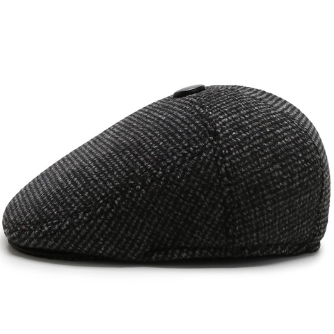 Heren Platte Pet Winter Warm Verdikte Polyester Wollen Britse Retro Ivy Hoed Met Opvouwbare Oorflappen Voor Koud Weer