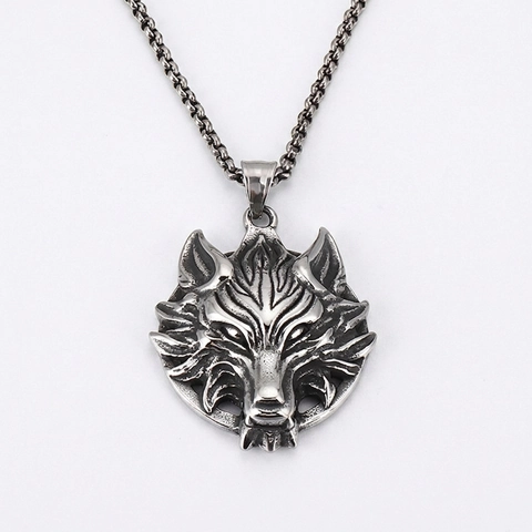 Wolf Head Pendant For Men Stainless Steel Punk Gothic Vintage Animal Head Jewelry Accessory