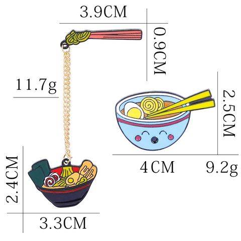 Cartoon Japanese Ramen Bowl Enamel Pin Set Alloy Creative Noodle Chopsticks Chain Brooch For Unisex Jewelry Accessory Gift
