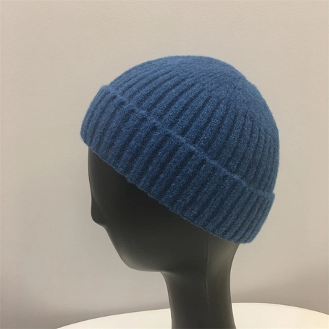 Winter Mohair Knit Beanie Hat For Men Women Ribbed Cuffed Skull Cap Short Solid Color Warm Outdoor Hip Hop Style
