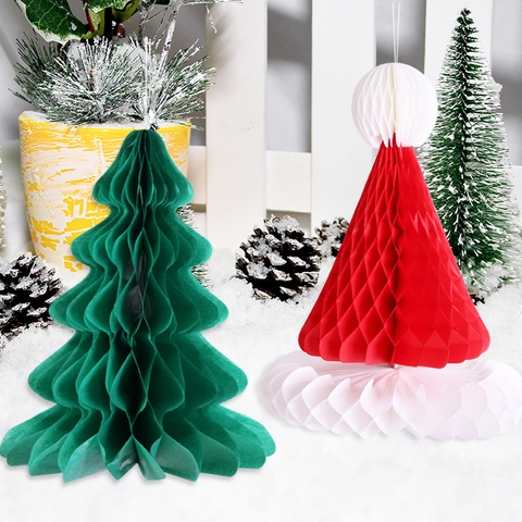 Decorazioni Cappello Albero Di Natale Carta A Nido D'Ape Ornamenti Appesi Pieghevoli Per Festa Casa Festival Vacanze