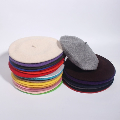 Women Wool Felt Beret Hat Solid Color French Retro Artist Cap Autumn Winter Warm Fashion Accessories
