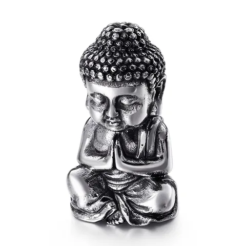 Mini Boeddhabeeld Van Roestvrij Staal Mediterende Figuur Desktop Zen Ornament Woondecoratie Klein Beeldje Zilver